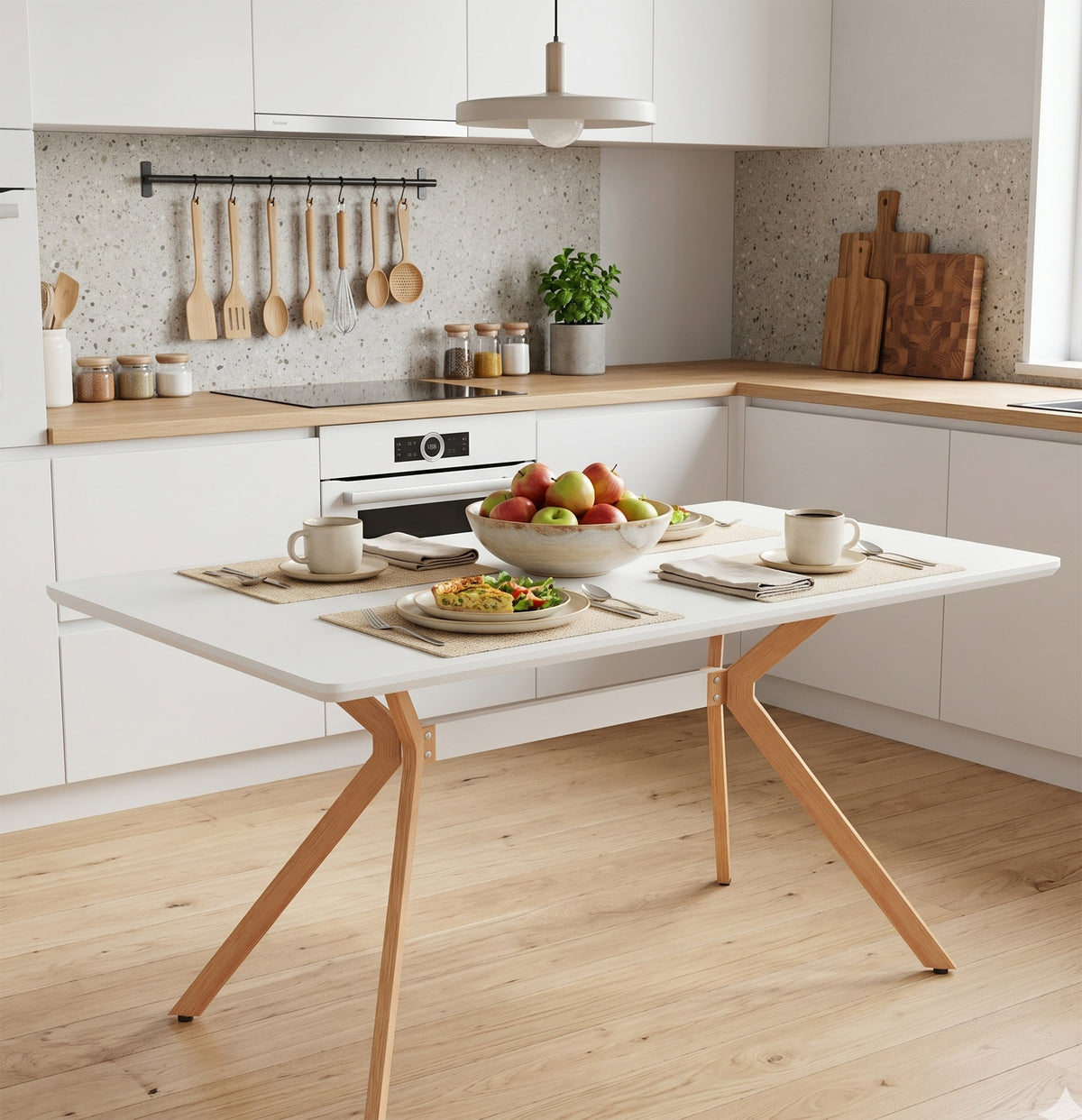 Modern Minimalist Dining Table – MDF Anti-Scratch Top, Metal Legs for Dining Room, Kitchen, Office