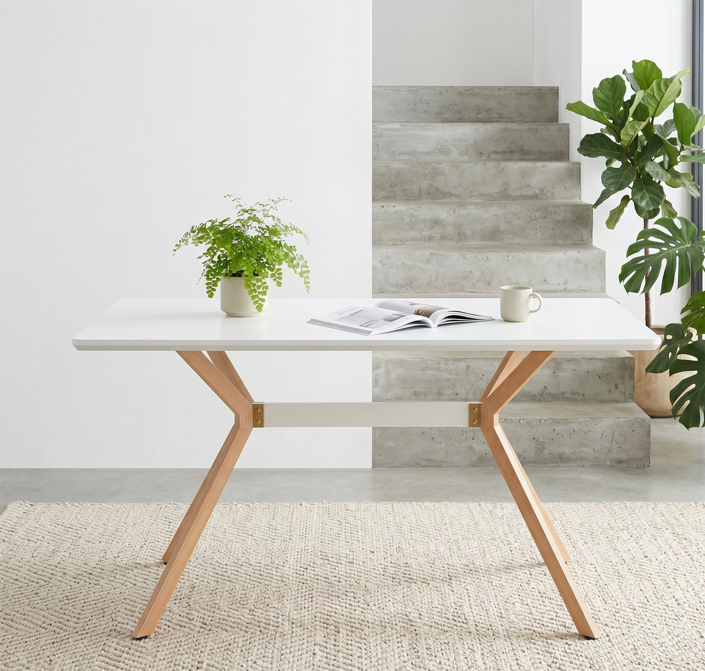 Modern Minimalist Dining Table – MDF Anti-Scratch Top, Metal Legs for Dining Room, Kitchen, Office