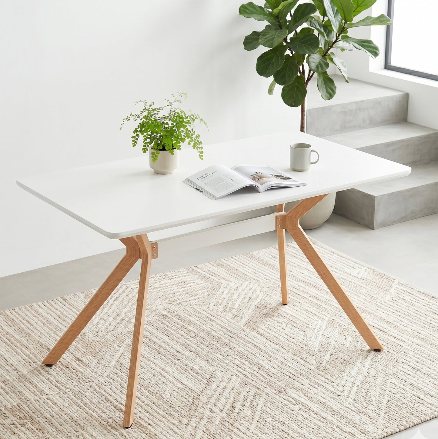 Modern Minimalist Dining Table – MDF Anti-Scratch Top, Metal Legs for Dining Room, Kitchen, Office