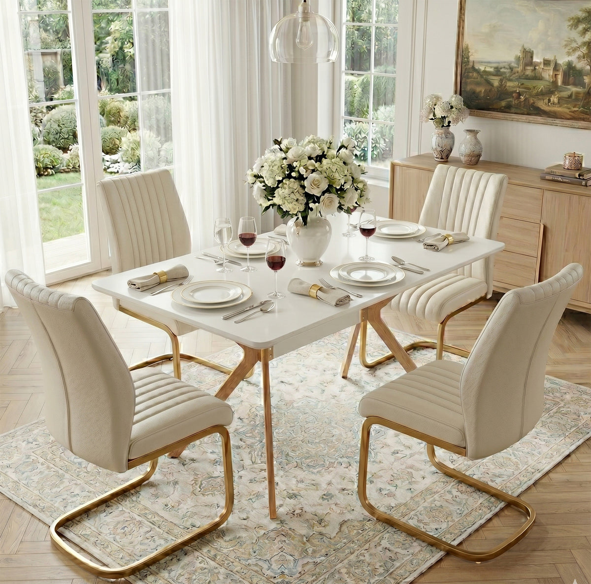 Modern Minimalist Dining Table – MDF Anti-Scratch Top, Metal Legs for Dining Room, Kitchen, Office