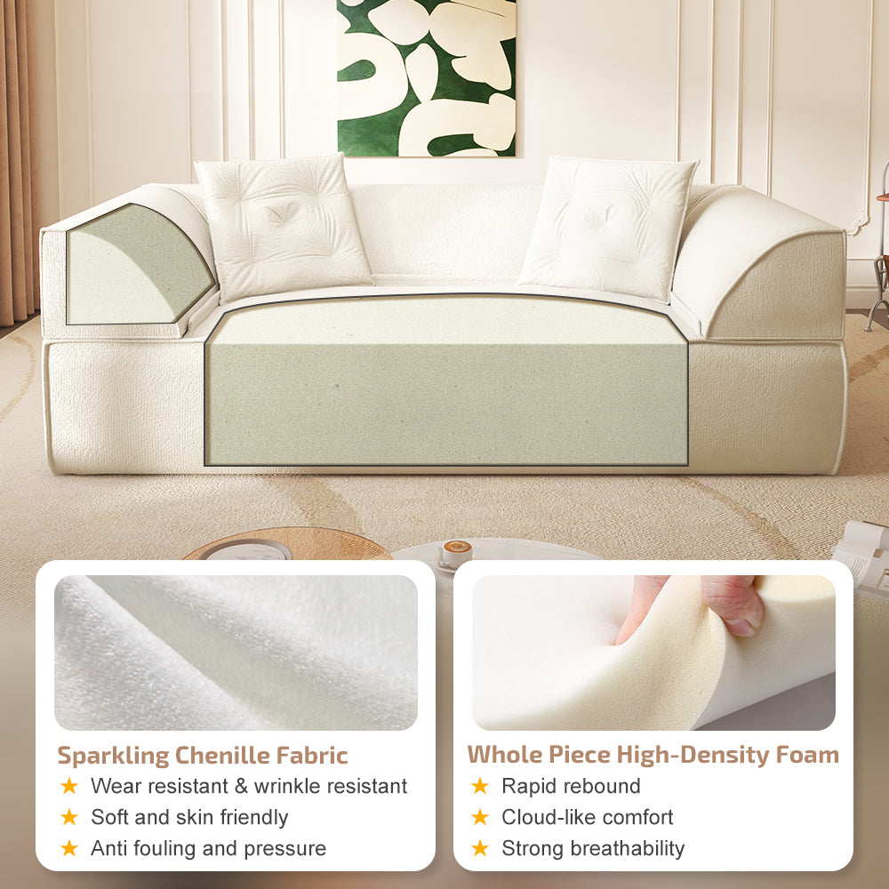 Modern Deep Seat Couch with 2 Pillows 3-in-1 Convertible Sofa Bed