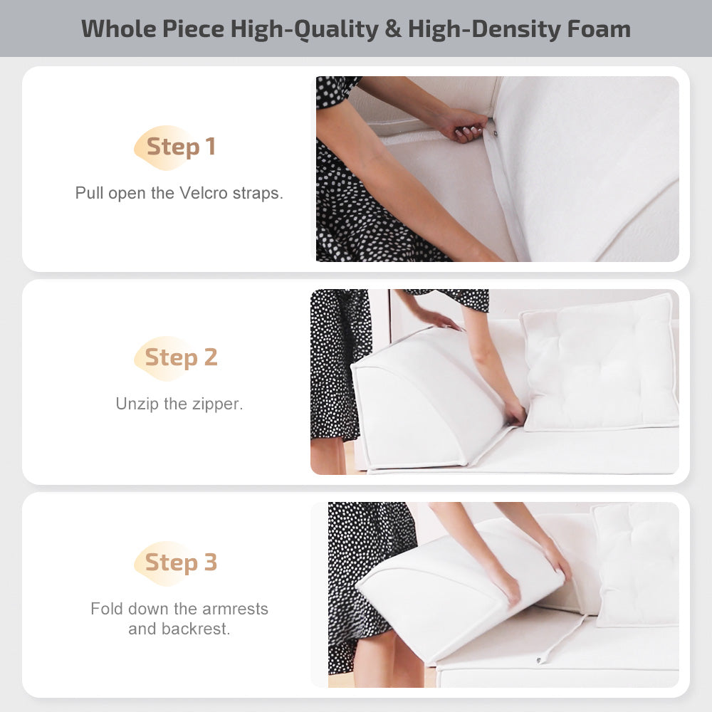 Modern Deep Seat Couch with 2 Pillows 3-in-1 Convertible Sofa Bed