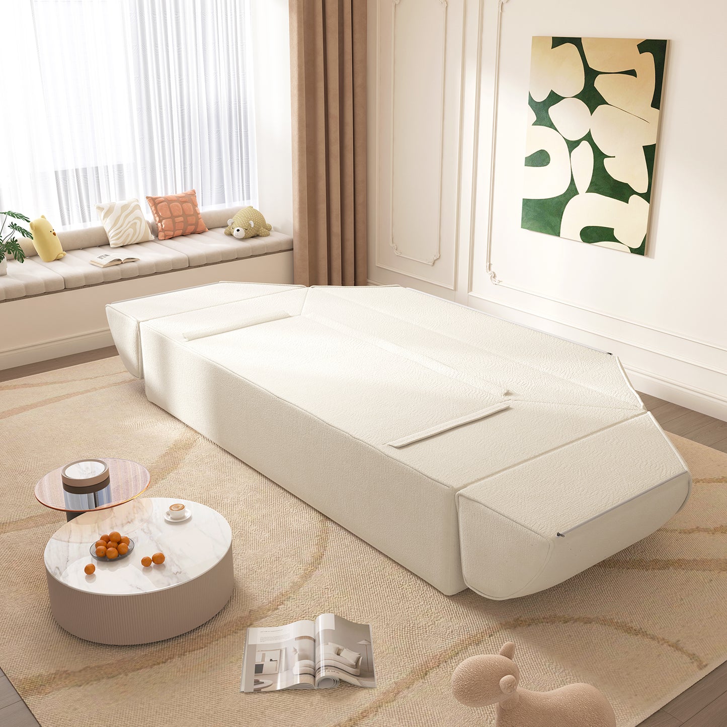 Modern Deep Seat Couch with 2 Pillows 3-in-1 Convertible Sofa Bed