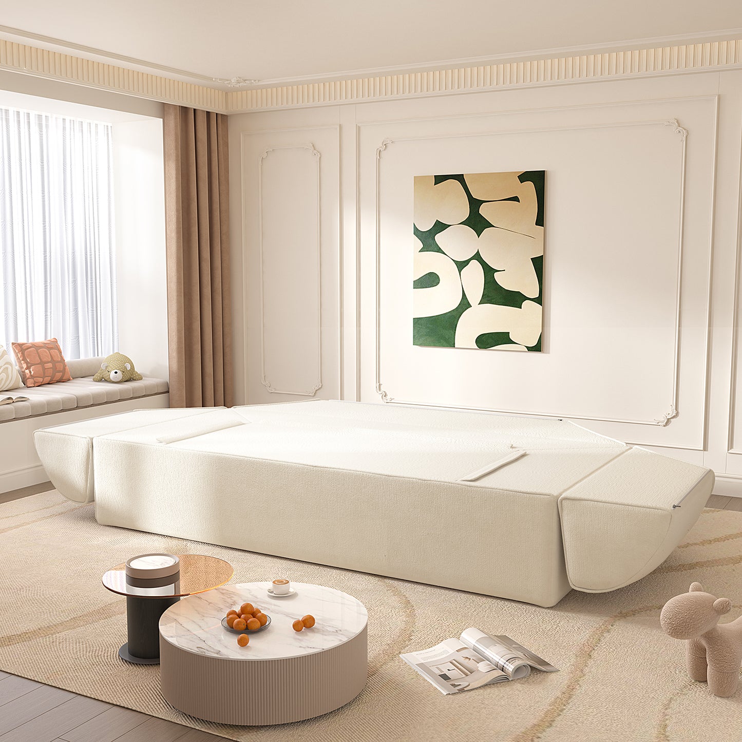 Modern Deep Seat Couch with 2 Pillows 3-in-1 Convertible Sofa Bed