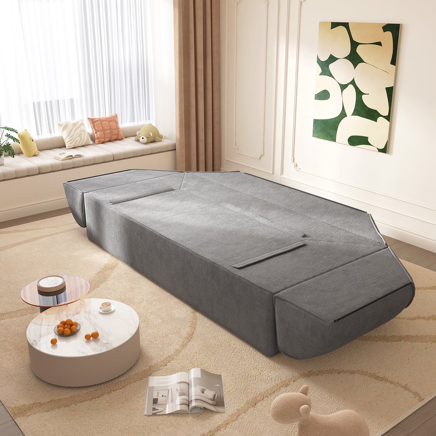 Modern Deep Seat Couch with 2 Pillows 3-in-1 Convertible Sofa Bed