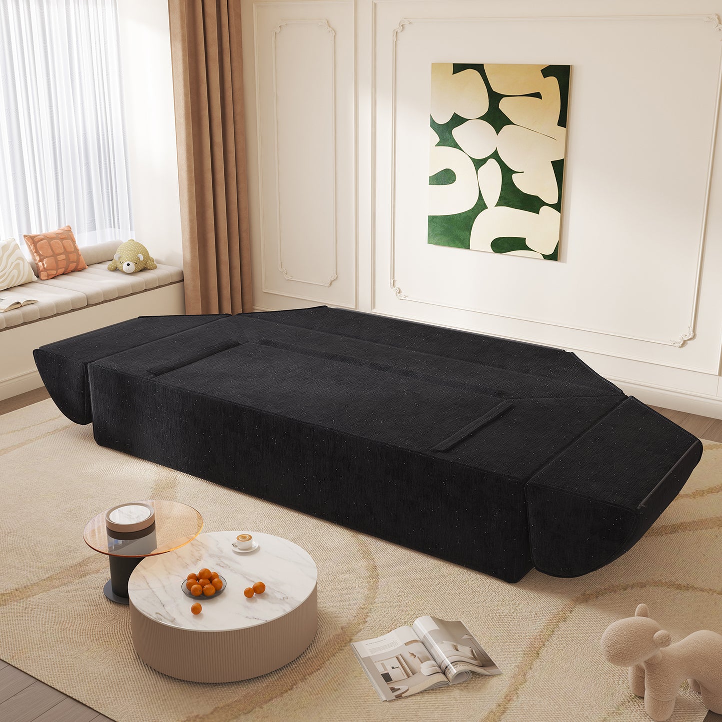 Modern Deep Seat Couch with 2 Pillows 3-in-1 Convertible Sofa Bed