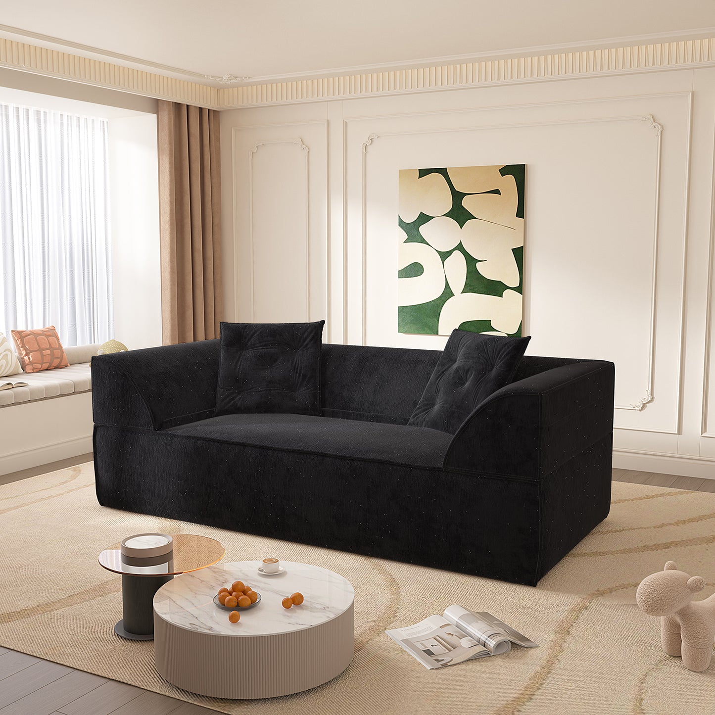 Modern Deep Seat Couch with 2 Pillows 3-in-1 Convertible Sofa Bed