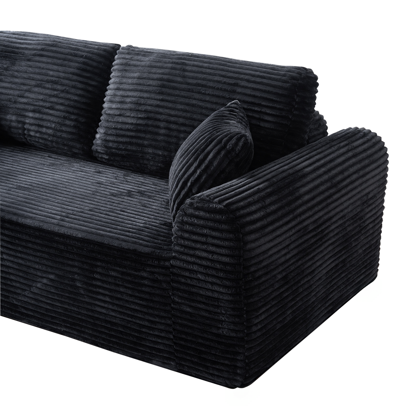 3-Seater Corduroy Boneless Couch with 2 Pillows | No Assembly, Vacuum-Sealed Sofa-in-a-Box for Living Room – Beige/Black