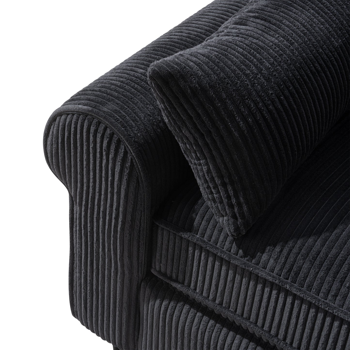 Corduroy Loveseat Sofa – 2-Seater Couch with Rolled Armrests, Iron & Wood Frame (Beige/Black)