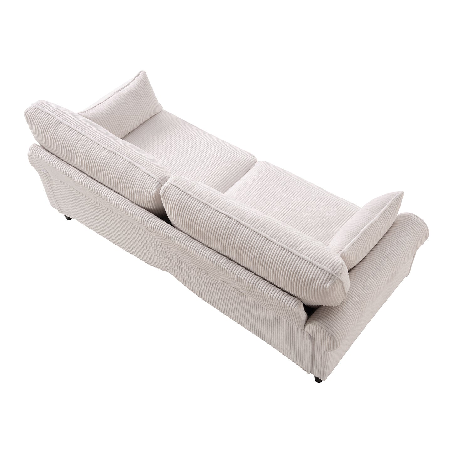 Corduroy Loveseat Sofa – 2-Seater Couch with Rolled Armrests, Iron & Wood Frame (Beige/Black)