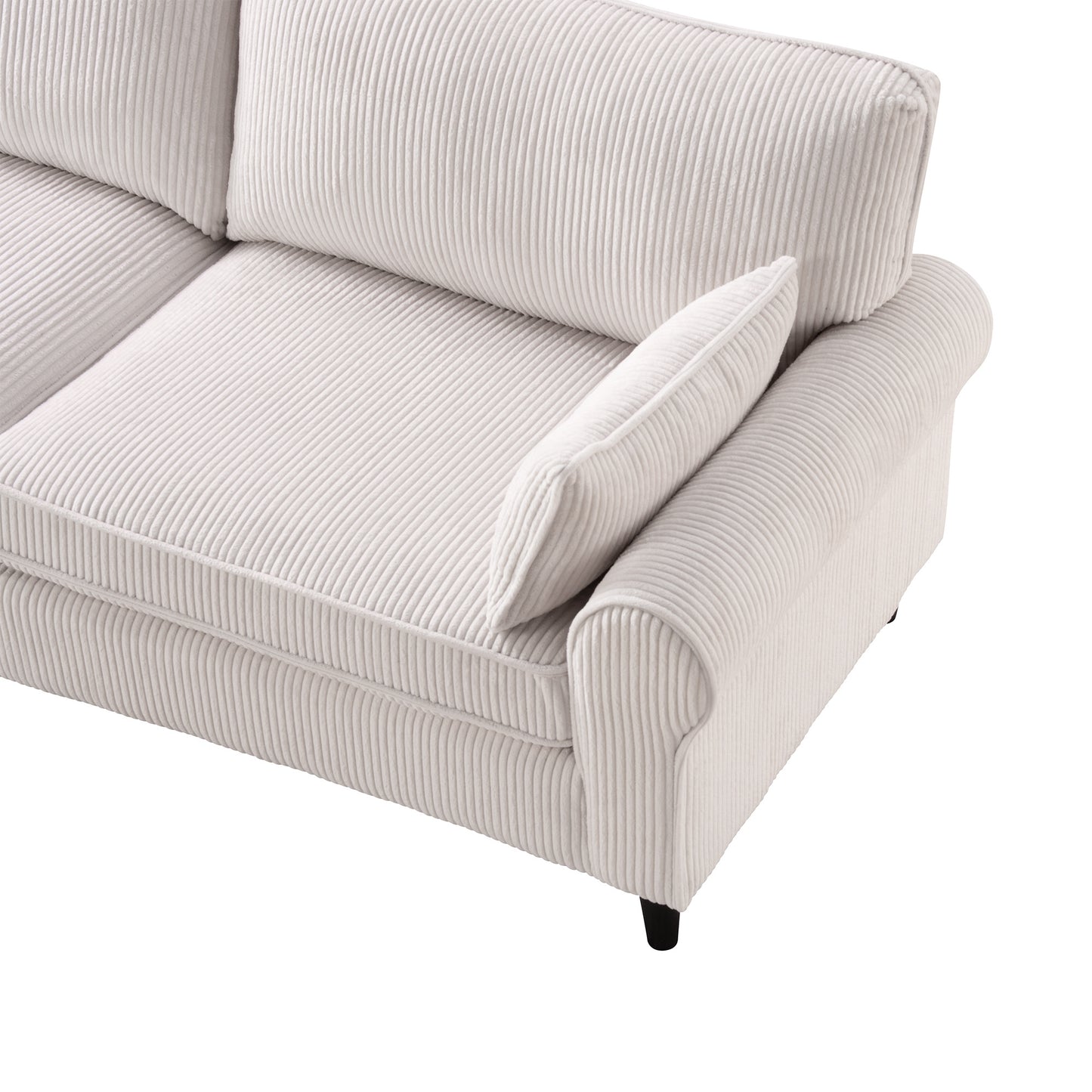 Corduroy Loveseat Sofa – 2-Seater Couch with Rolled Armrests, Iron & Wood Frame (Beige/Black)