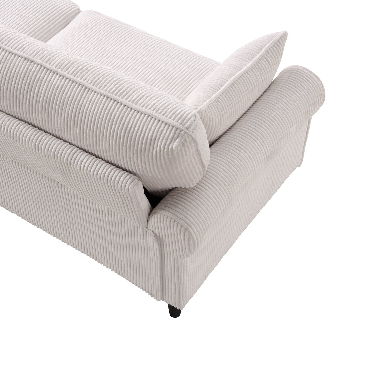 Corduroy Loveseat Sofa – 2-Seater Couch with Rolled Armrests, Iron & Wood Frame (Beige/Black)