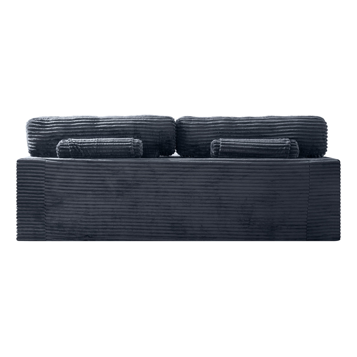 No assembly required No-Leg Compression Sofa – Plush Corduroy with Built-in Cup Holders Side Storage Pocket
