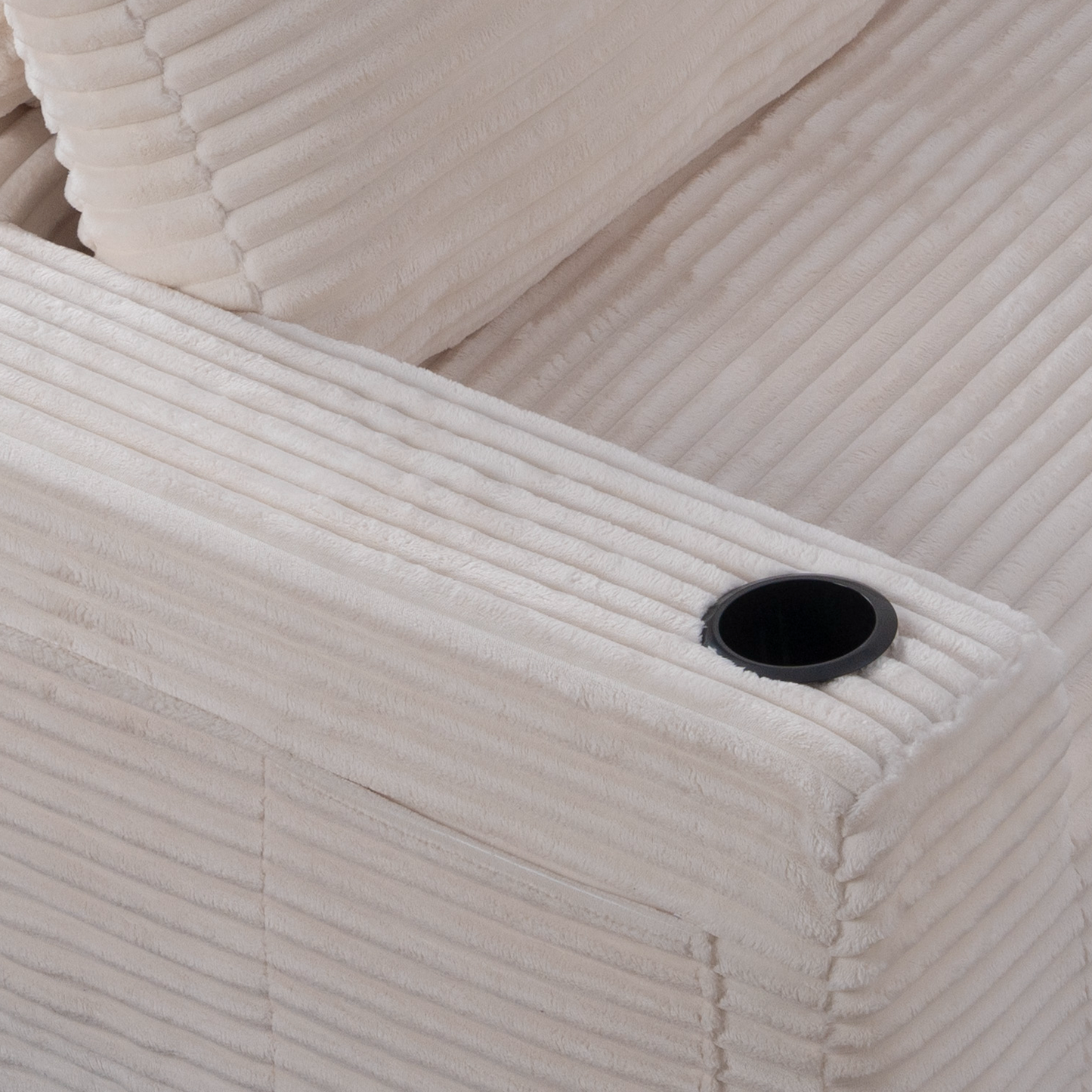 Corduroy Boneless L-Shape Chaise Sofa – No Assembly, Cup Holders, Storage Pockets (Cream White)