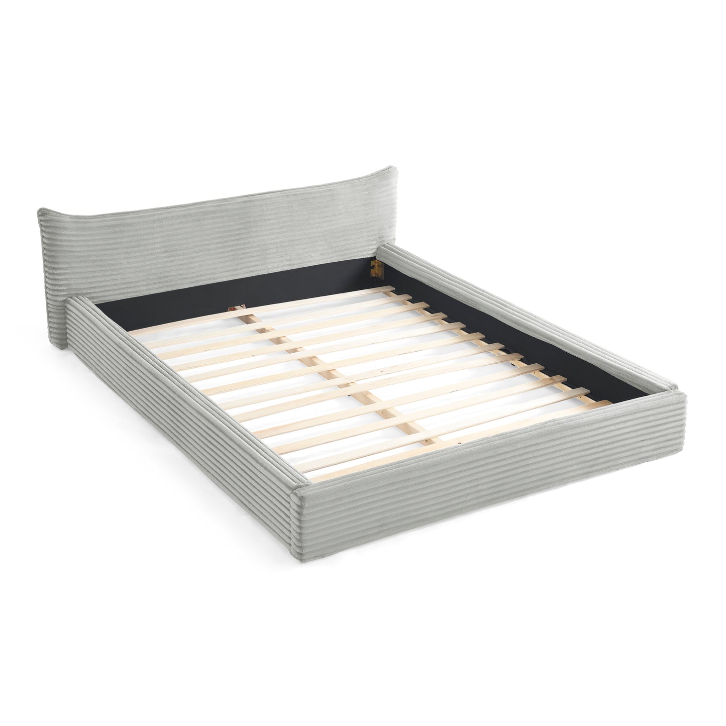 Queen Size Upholstered Bed FrameAnd velvet fabric,Grounded Platform Bed with Decorative Curved Headboard and Solid Wood Frame