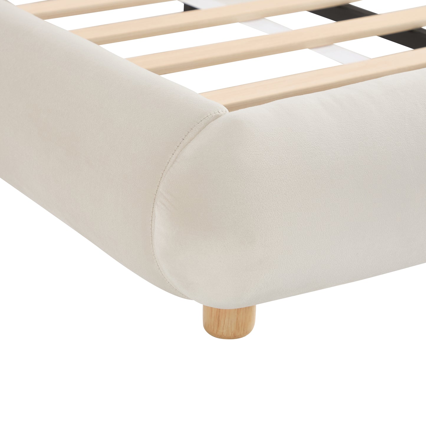 Modern Curved Upholstered Low Profile Platform Bed | Rounded Headboard – Velvet, King Size, No Box Spring Needed