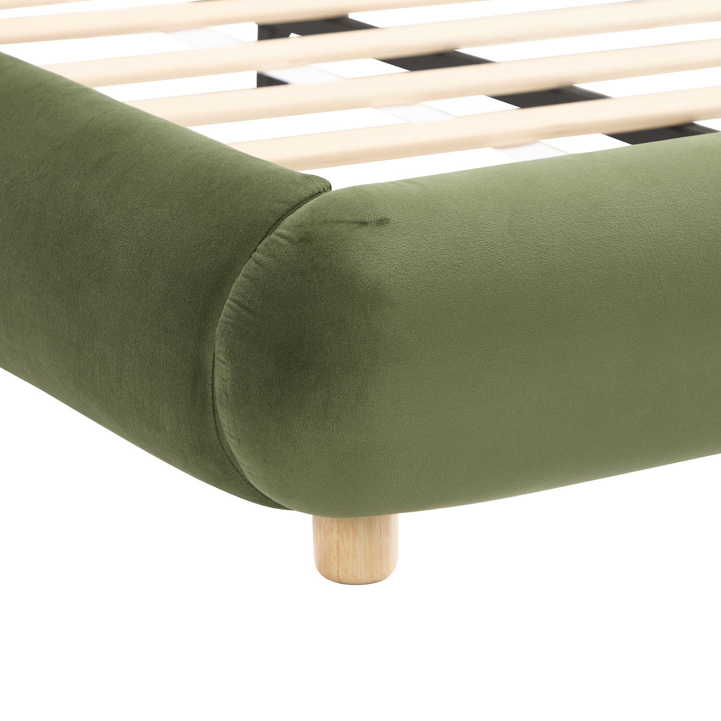Modern Curved Upholstered Low Profile Platform Bed | Rounded Headboard – Velvet, King Size, No Box Spring Needed