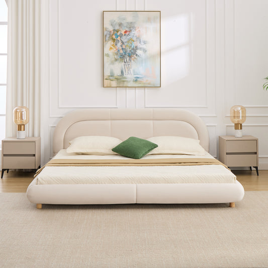 Modern Curved Upholstered Low Profile Platform Bed | Rounded Headboard – Velvet, King Size, No Box Spring Needed