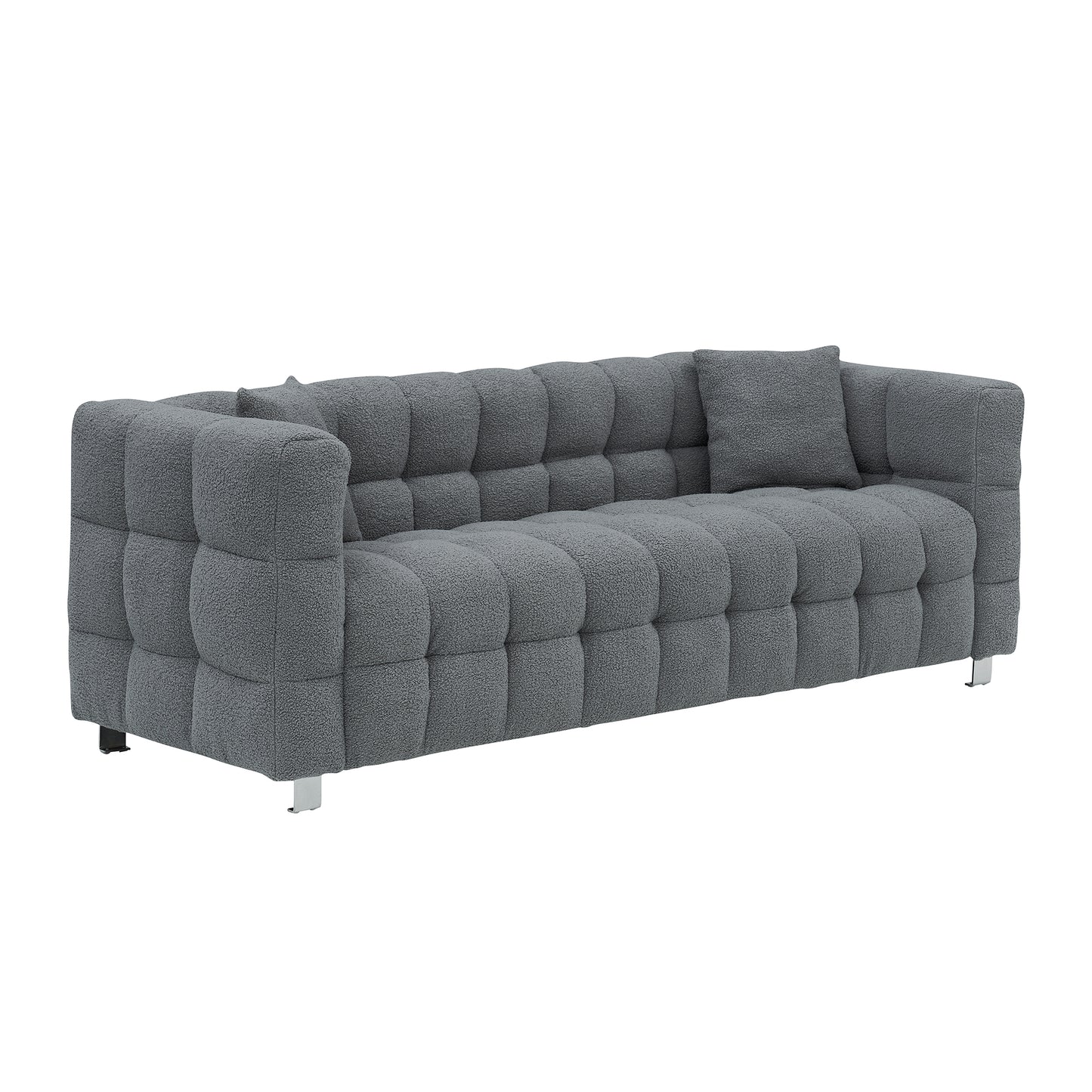 Teddy Fleece Sofa for Living Room or Bedroom, Including Two Throw Pillows & Sturdy Hardware Foot Support