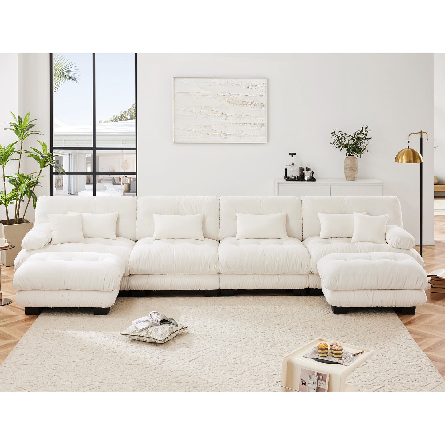 Chenille Cloud Couch: 2 - 4 Seater L - Shape Sofa for Living Room with Pillows
