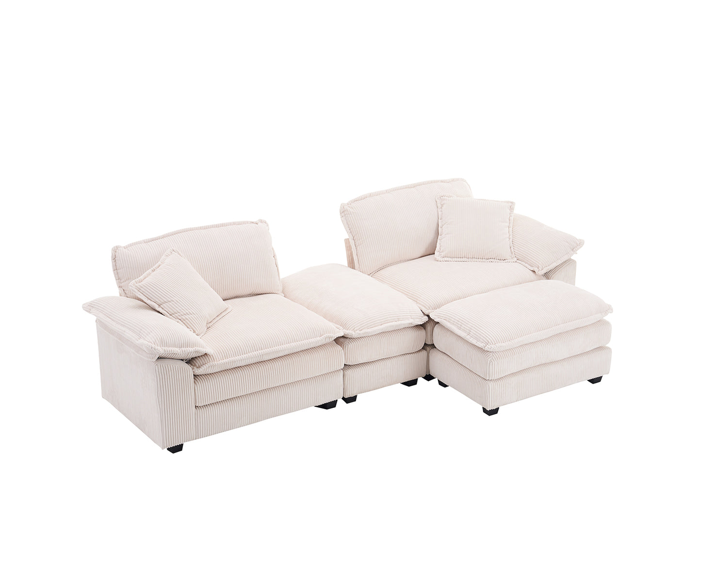 Corduroy 2-seats sofa With 2 back pillows,2 toss pillows and two ottoman