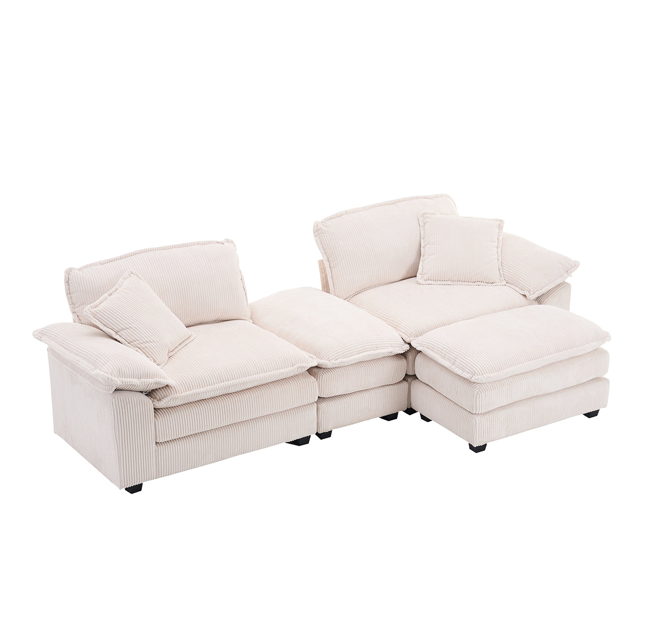Corduroy 2-seats sofa With 2 back pillows,2 toss pillows and two ottoman,Comfy Sofa- Deep Seat Couch