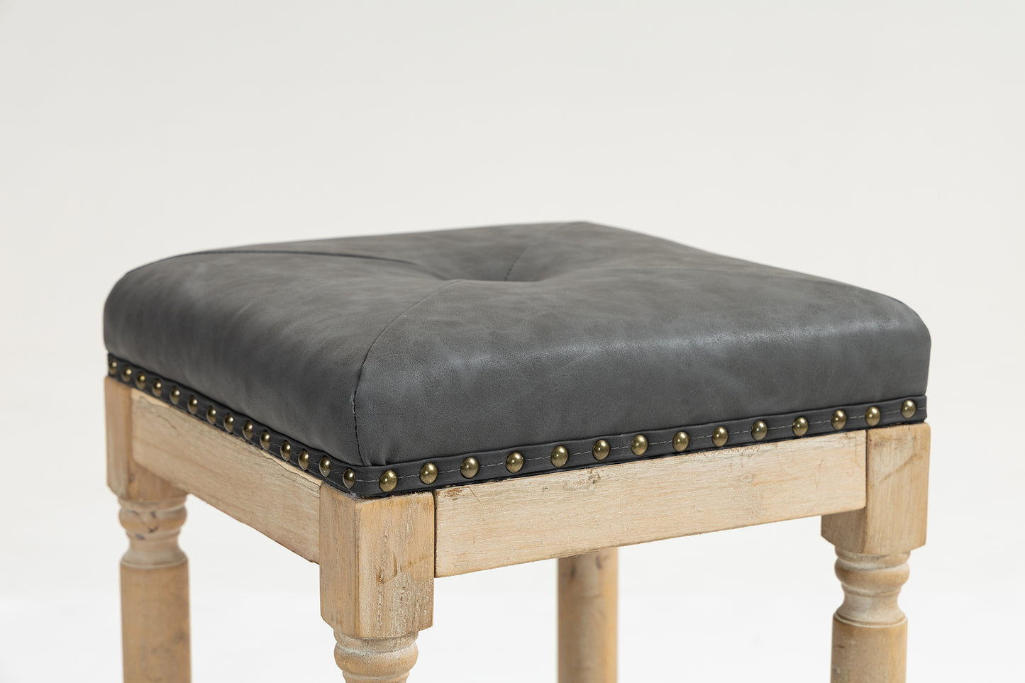 Tufted stools Wooden counter stools set of 2