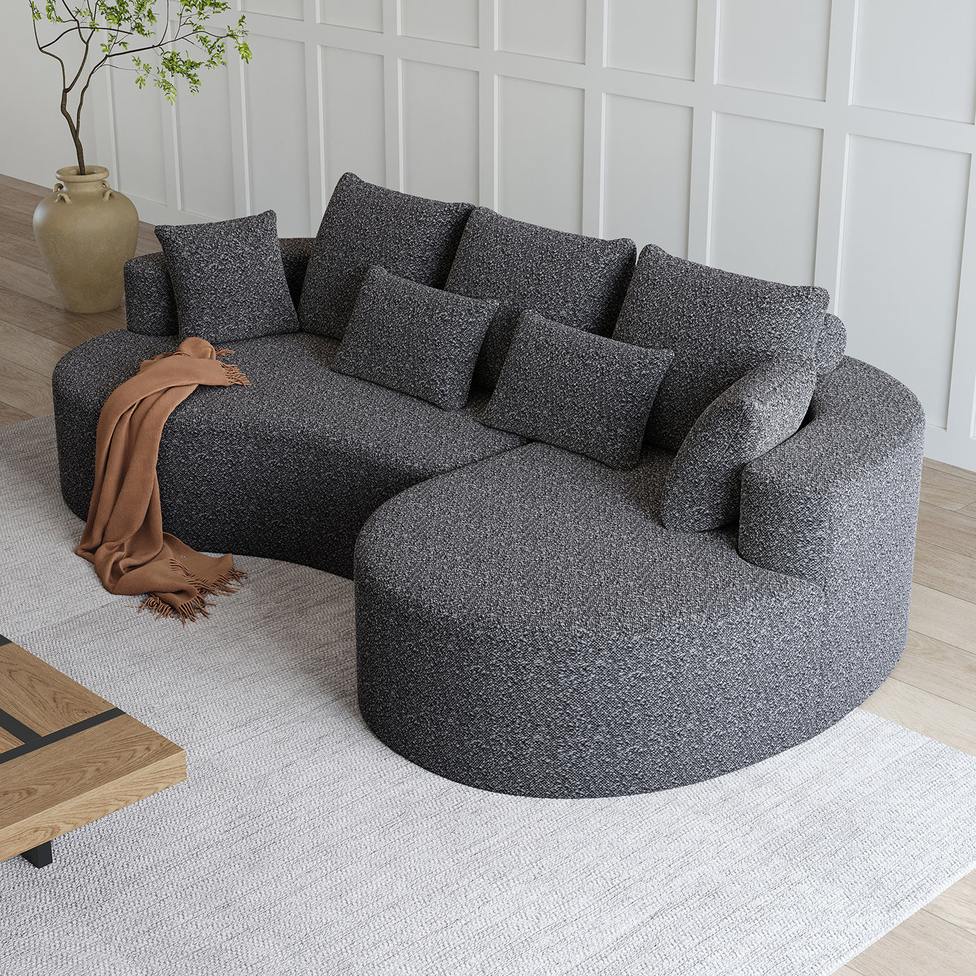 Modern Upholstered Oversized Sectional Sofa,  Chenille 4-Seater Extra Deep & Wide Seat Curved Cloud Couch with 7 Pillows