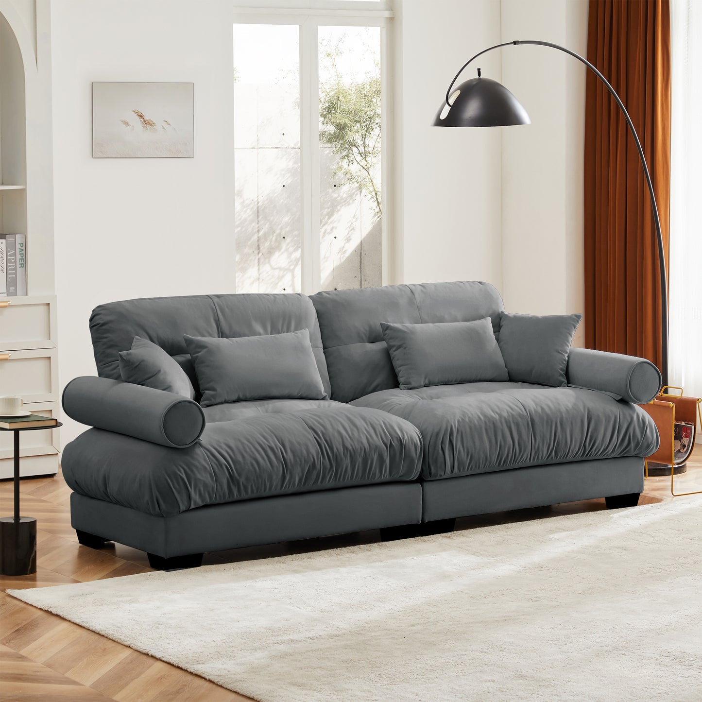 Deep Seat Cloud Couch Modular Velvet Sectional Sofa Couch with Movable Ottoman,Corner Sectional with Bolstered Armrests