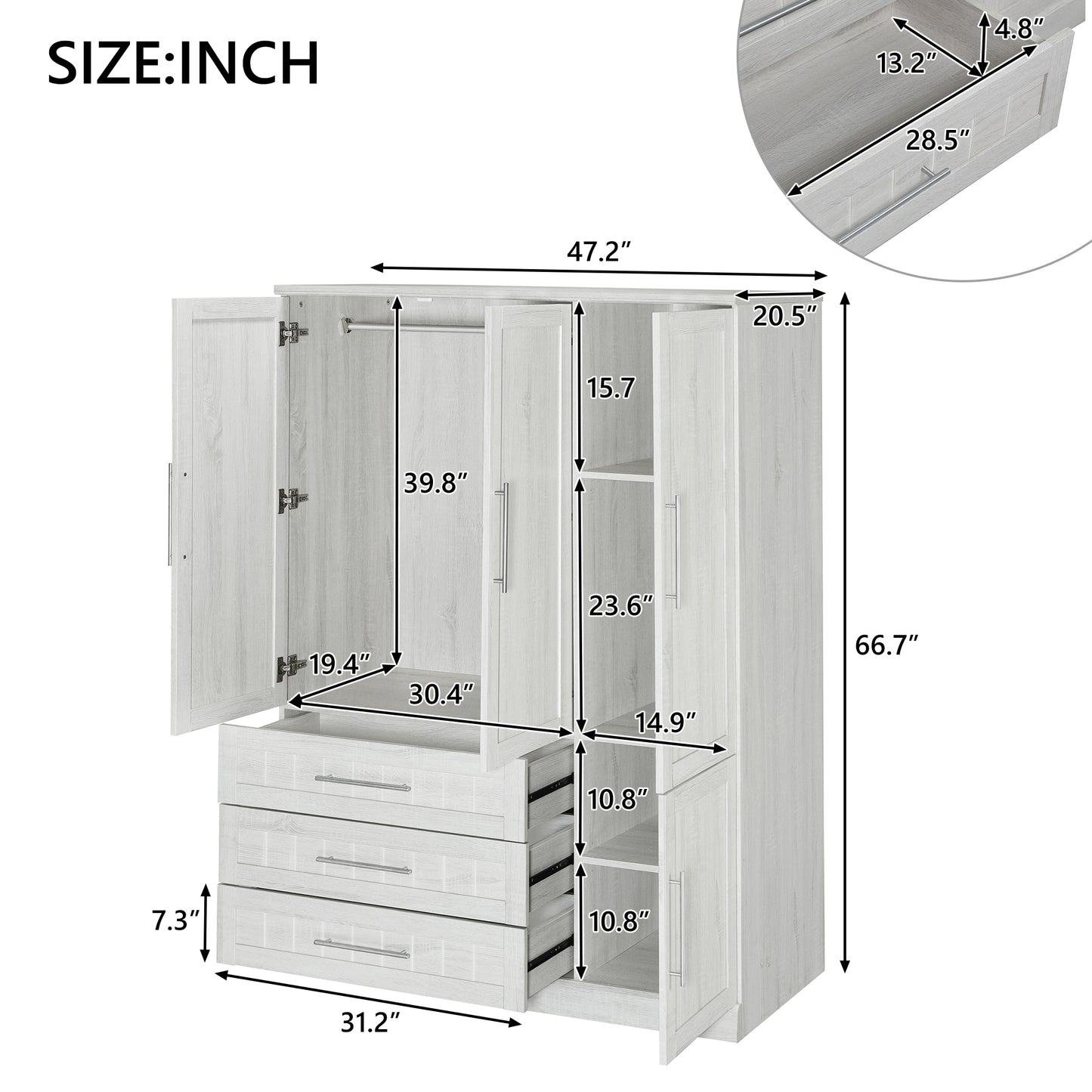 4 - Door Wardrobe Armoire Closet: 3 Drawers for Ample Storage