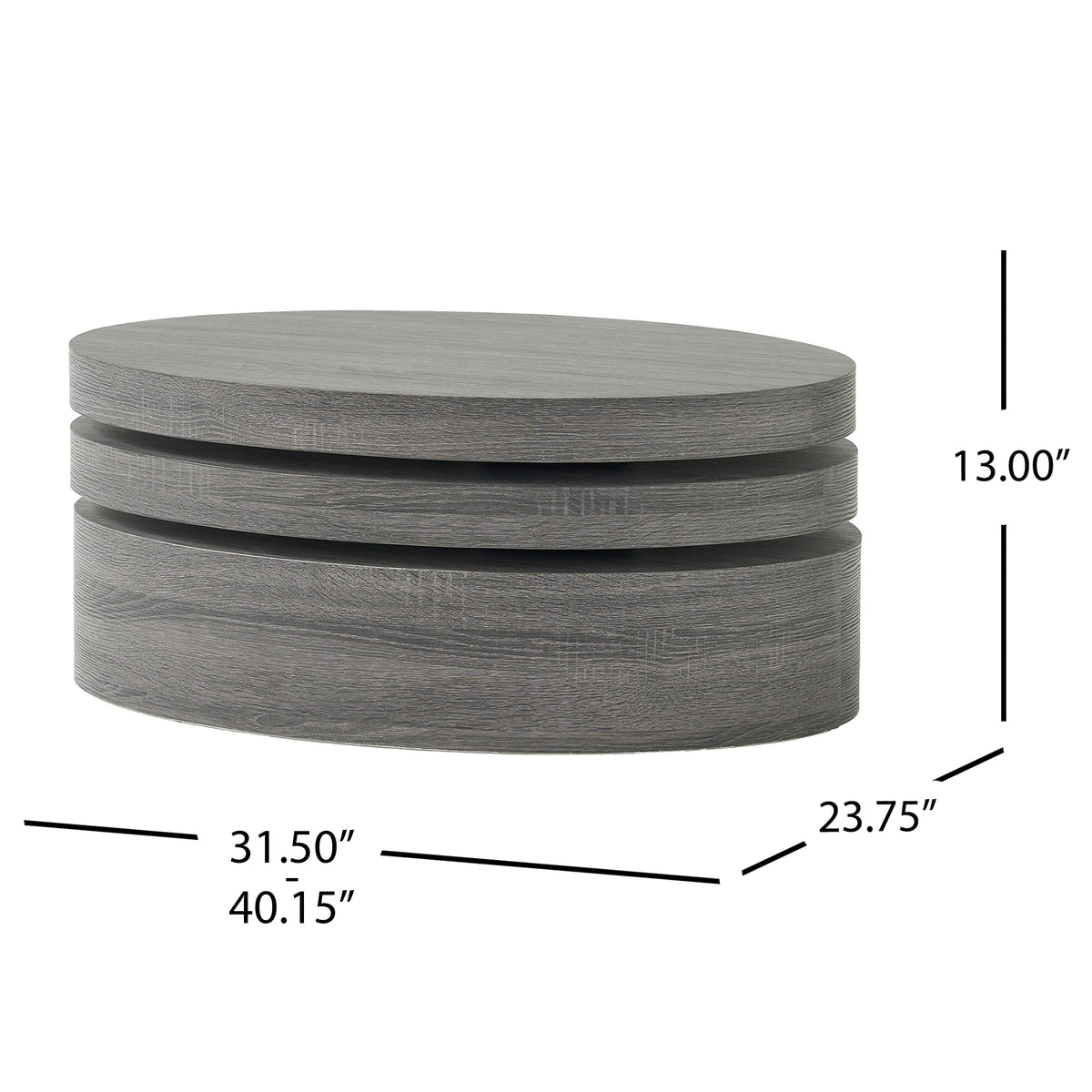 Modernesque Rotating Coffee Table – Oval Mod Coffee Table with 3 Surfaces, Matte Black