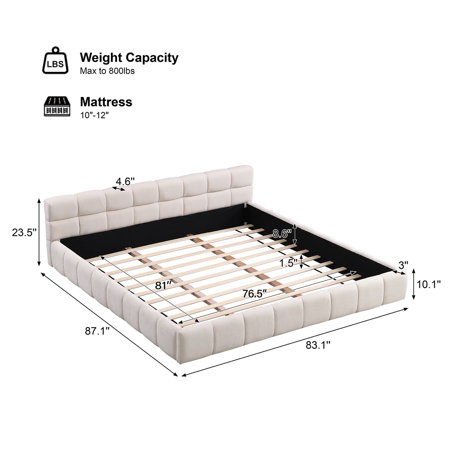 Chenille Upholstered Bed with Checkerboard Design
