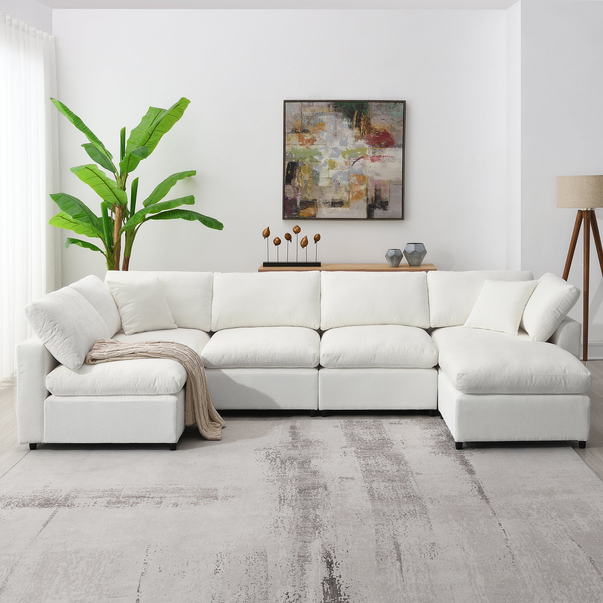 130 Modern Modular Cloud Sofa Bed 6 Seat Chenille Sectional With O