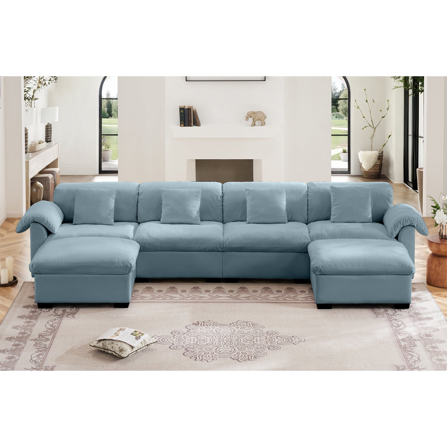 3 - 4 Seater Modular Sofa: U/L - Shape, Storage Ottomans, Velvet 2 Color