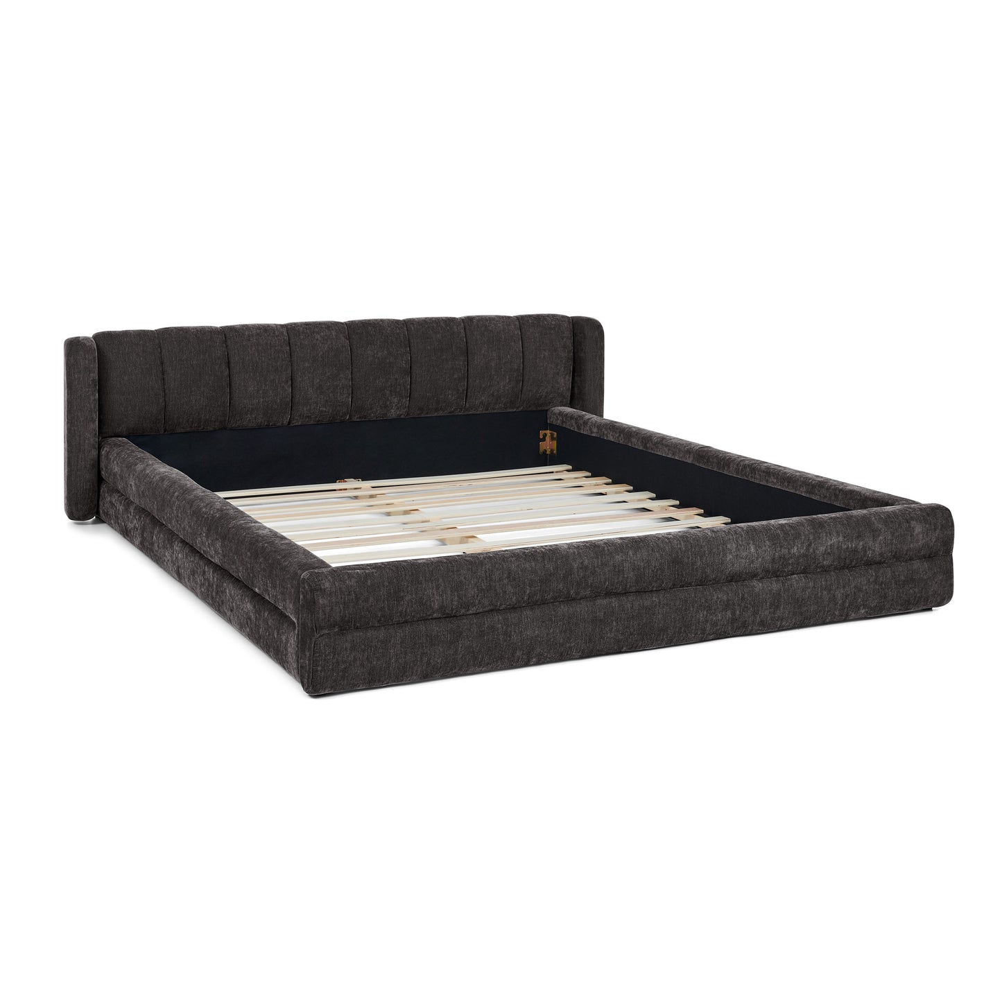 Queen Size Upholstered Bed Frame: Thick Chenille Fabric, Headboard & Solid Frame 3 Color