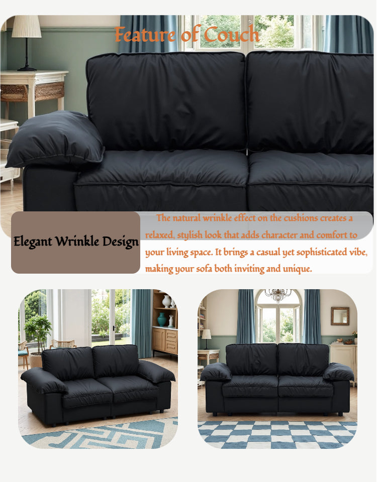 Brown Faux Leather Storage Sofa, 2-Seater Couch with Hidden Compartment for Small Spaces