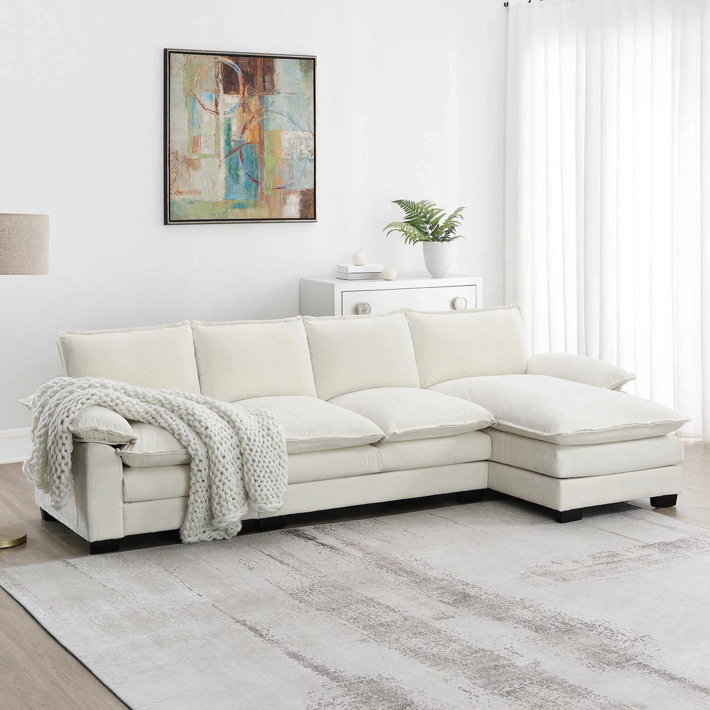 Modern Convertible Sectional Sofa,L-shaped Reversible CouchSet with PillowsAnd Ottoman 3Colors