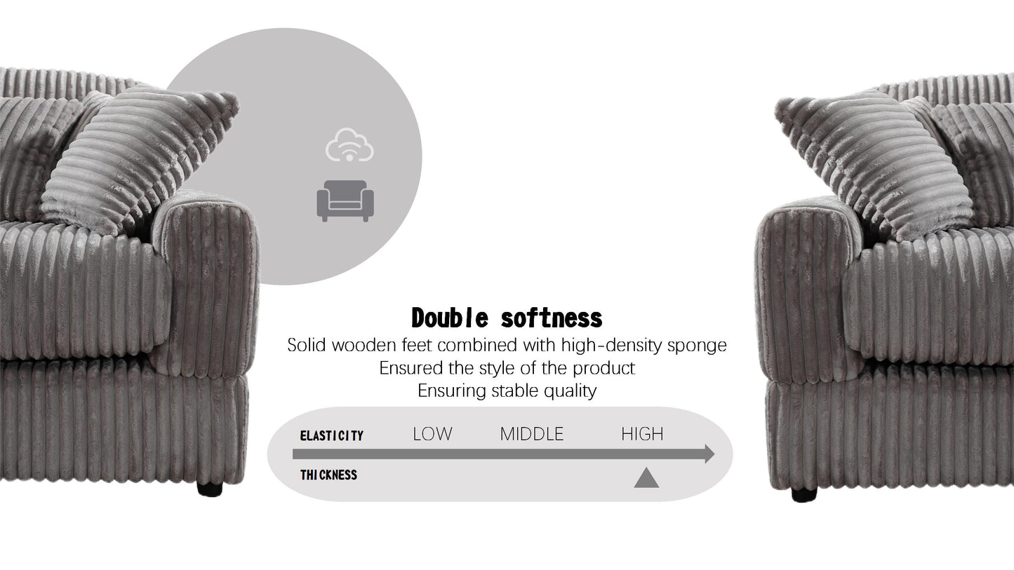 Corner Sleeper Sofa with 6 Pillows: Modern Corduroy, Deep Seat for American Living Rooms