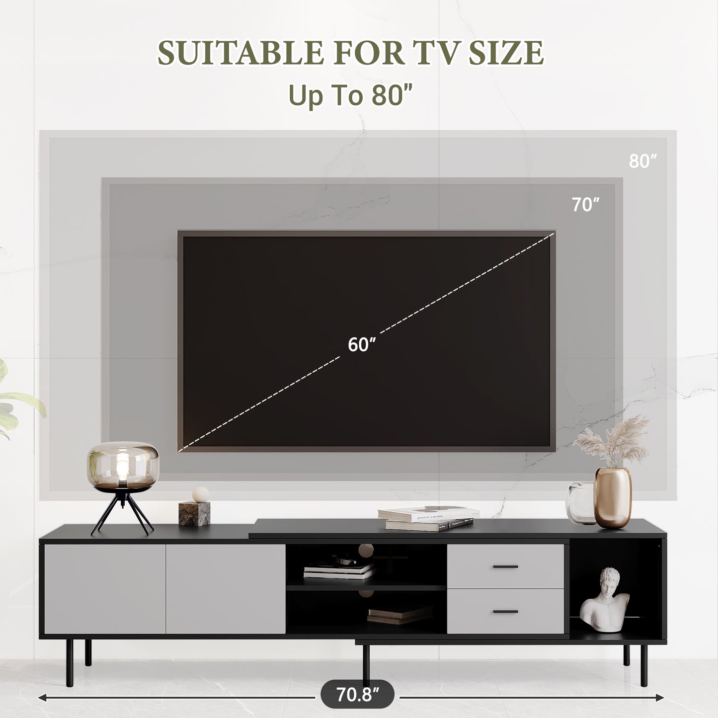 TV Stand TV with 2 Doors, Media Console Table, Entertainment Center with Large Storage Cabinet