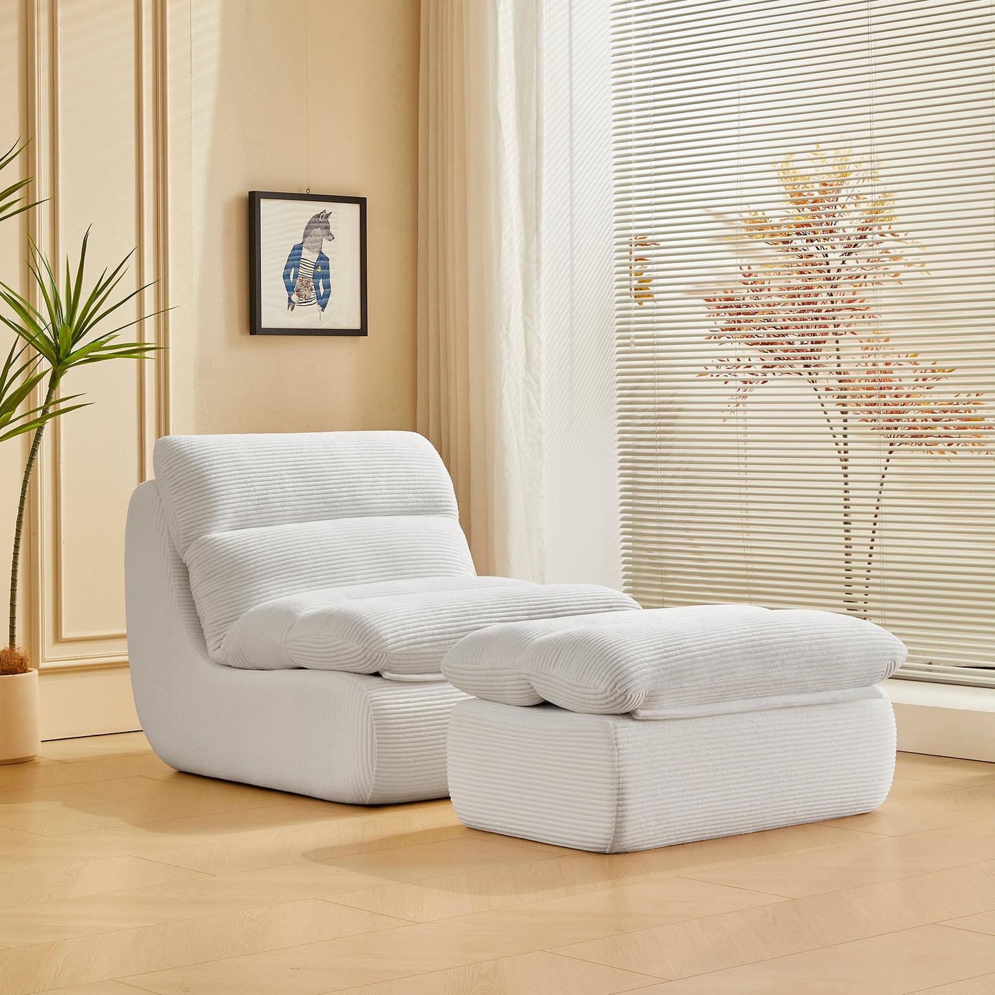 Cozy Corduroy Recliner Modern Compressed Lounge Chair with Ottoman