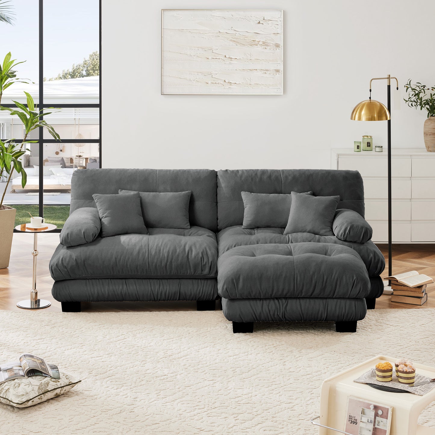 Chenille Cloud Couch: 2 - 4 Seater L - Shape Sofa for Living Room with Pillows