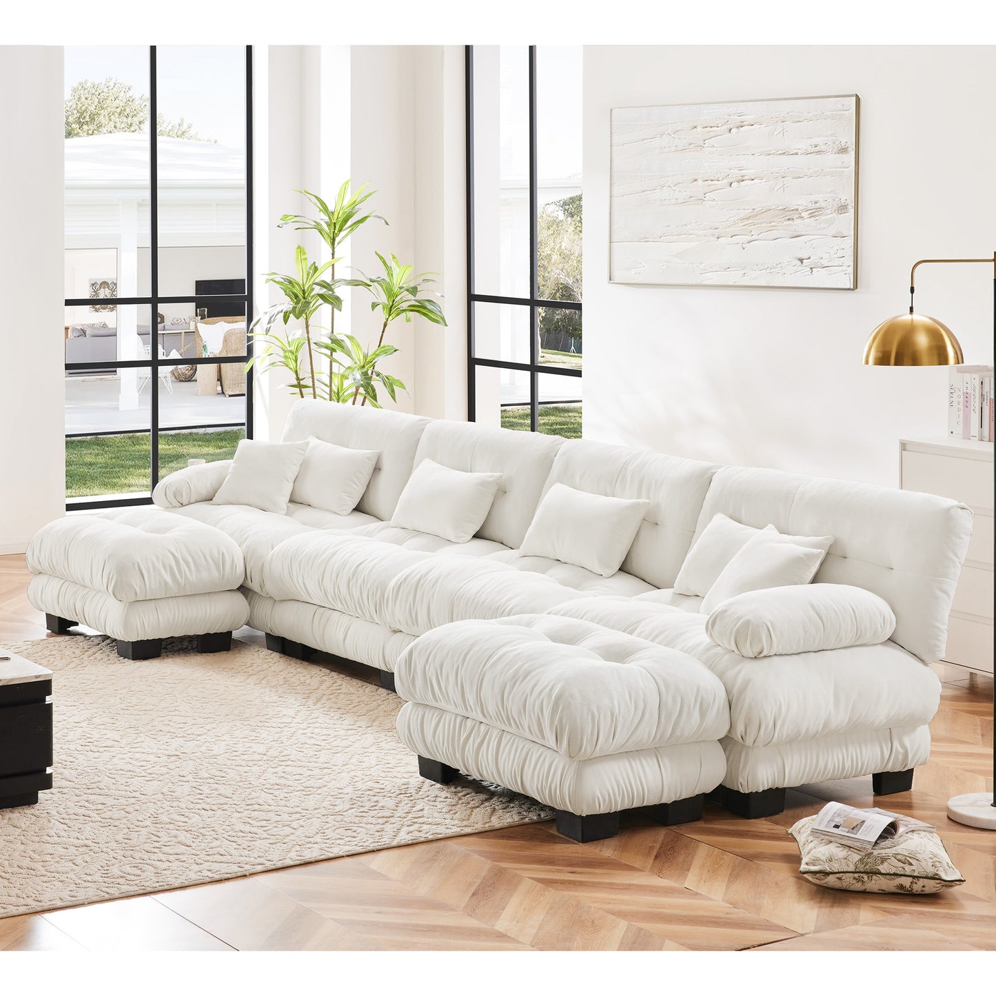 Chenille Cloud Couch: 2 - 4 Seater L - Shape Sofa for Living Room with Pillows