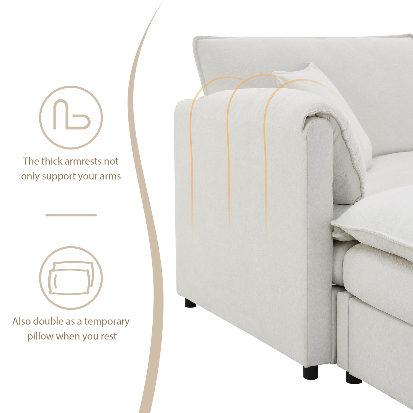 134" Chenille Modular U - Shaped Sectional: Double - Cushioned Cloud Couch, 6 - Seat Sleeper with Ottomans for Living Room