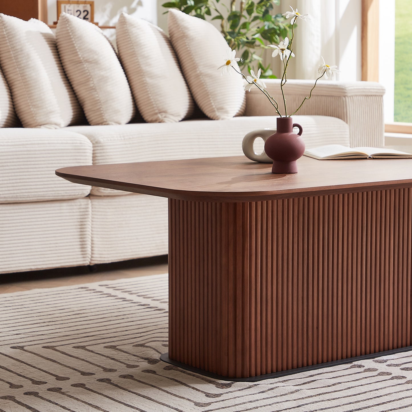 Rectangular Coffee Table MDF Wood Surface and Black Metel Feet