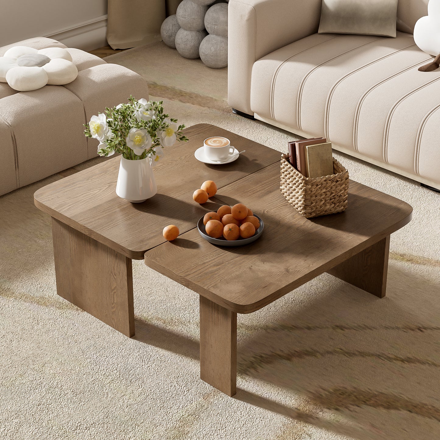 Modern Minimalist Living Room Coffee Table Set: Rectangle Splicing Design