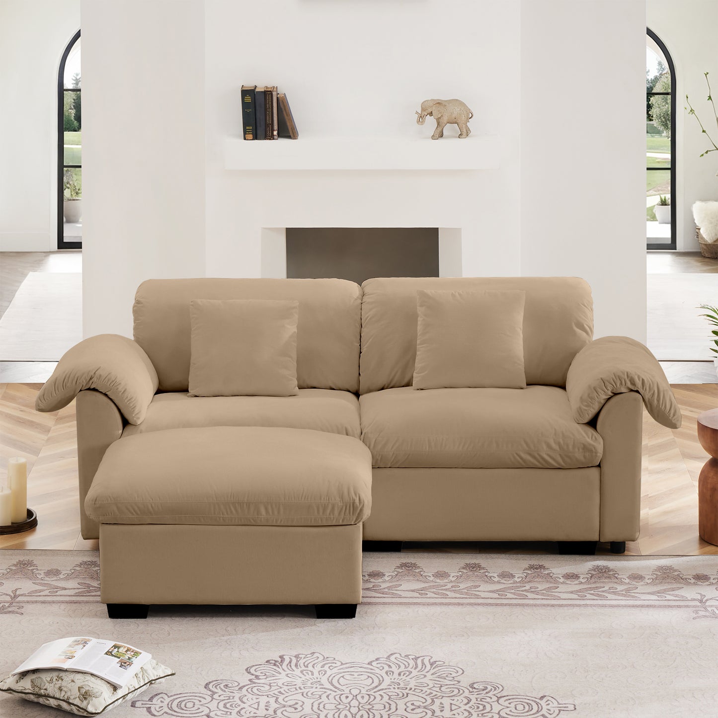 Deep - Seat Living Room Sofa: Single/Two - Seat with Storage & Fluffy Pillows
