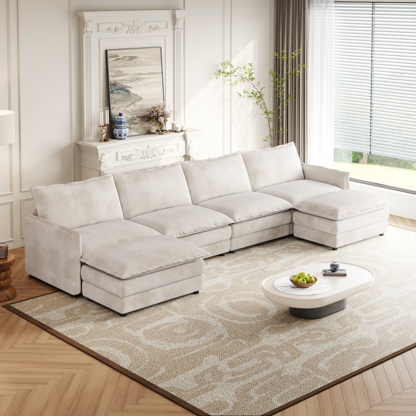 Corduroy fabric comfortable cloud sofa for living room 2 Seat - 4 Seat with ottoman
