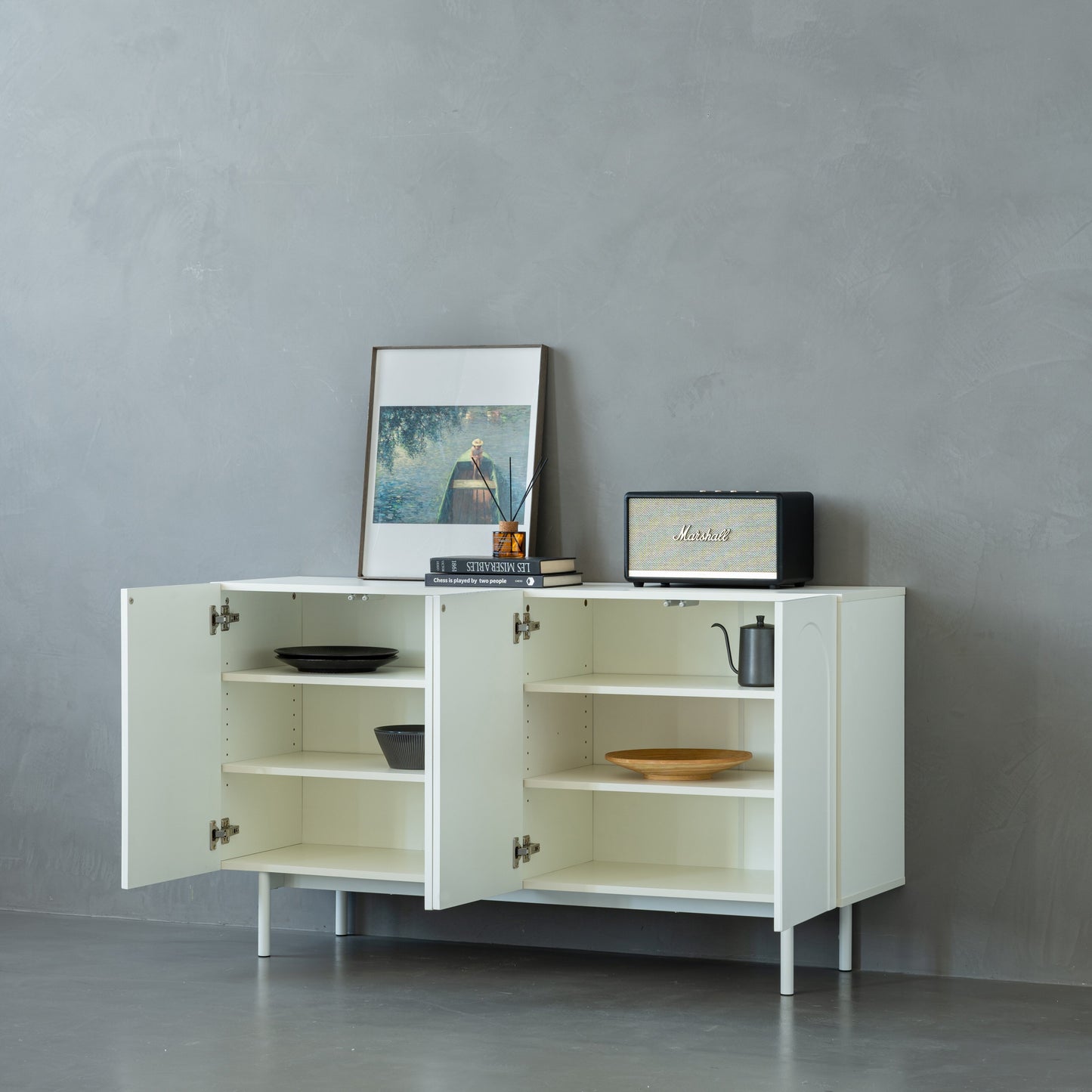 Modern Cream White 4 Door Cabinet for Living & Dining Rooms
