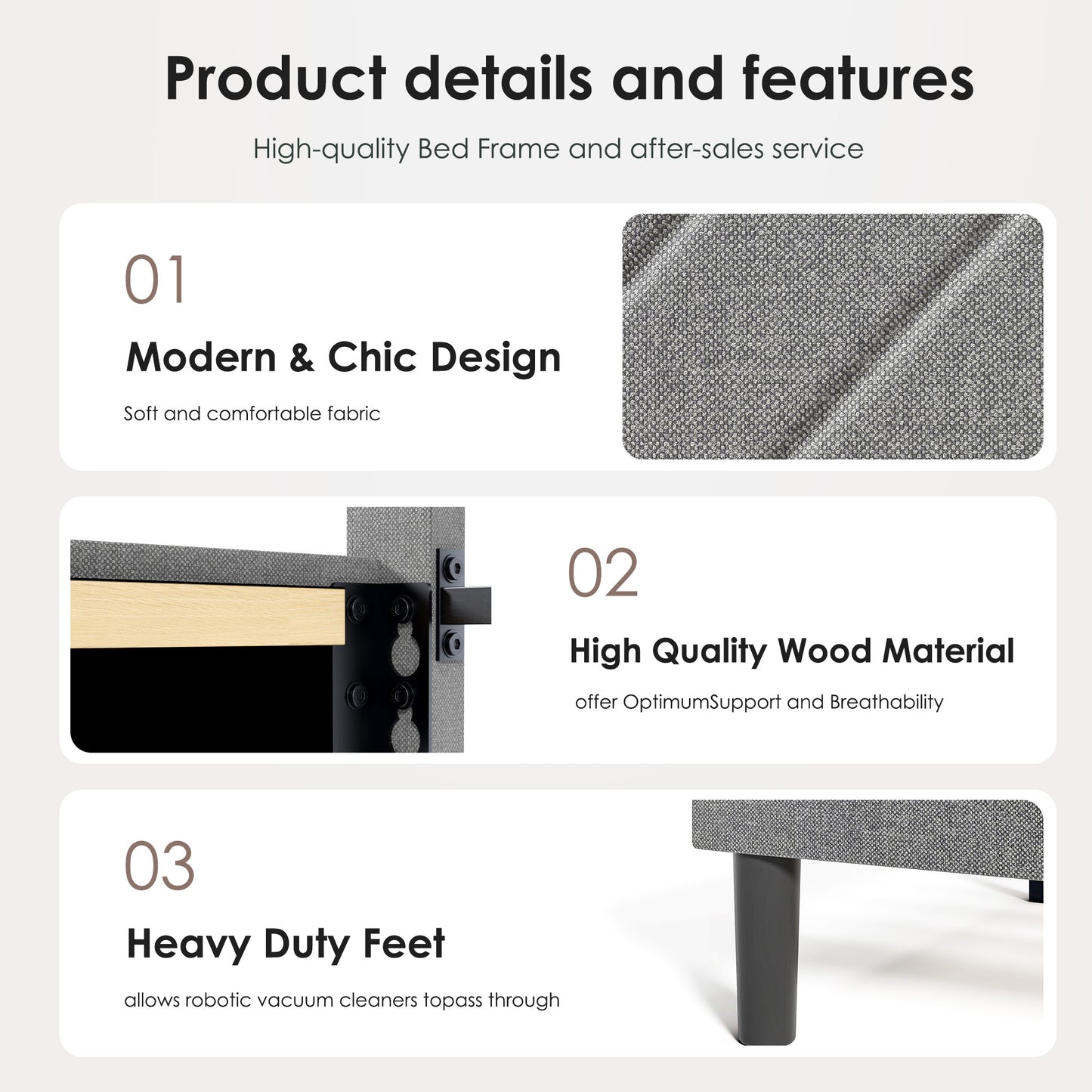 Modern Platform Bed Frame with Upholstered Headboard and Wooden Slats - Skip Box Spring, Easy Assembly