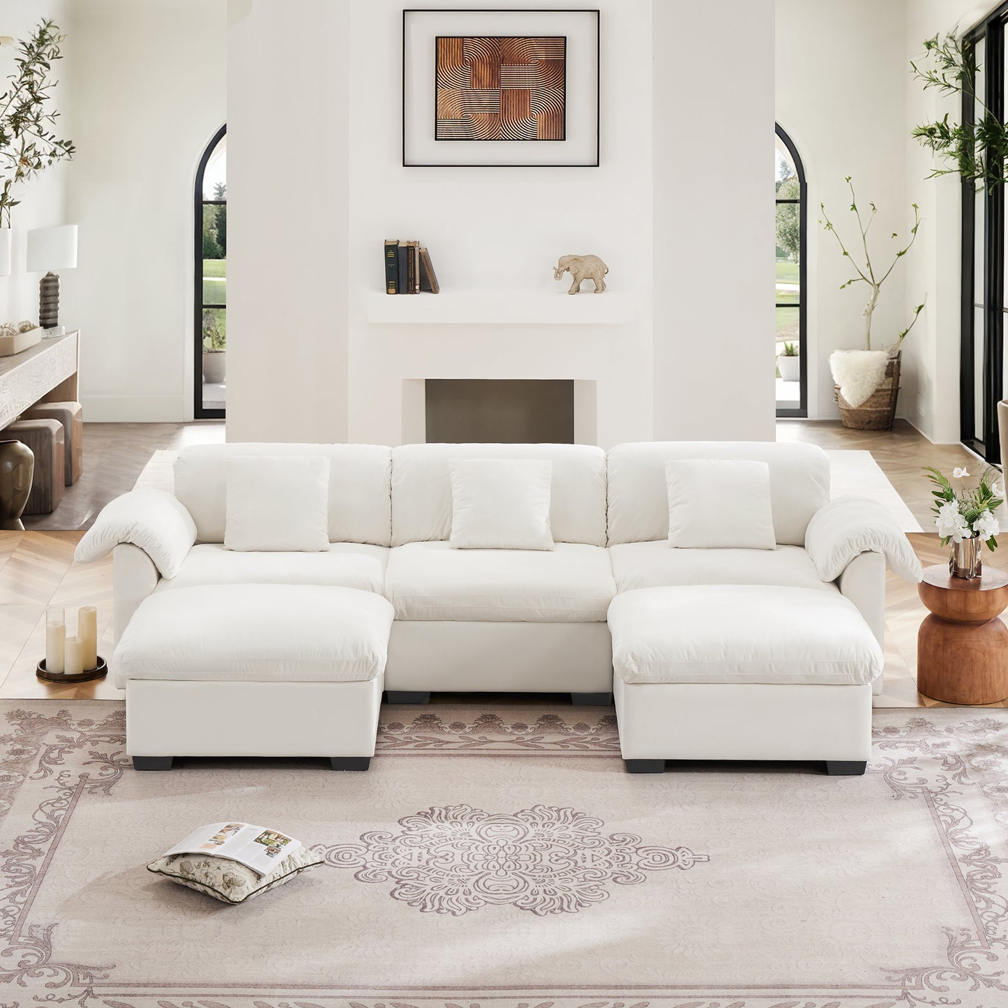 3 - 4 Seater Modular Sofa: U/L - Shape, Storage Ottomans, Velvet 2 Color